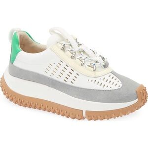 4cccces New Women's Gray, White, and Green Casual Sneakers